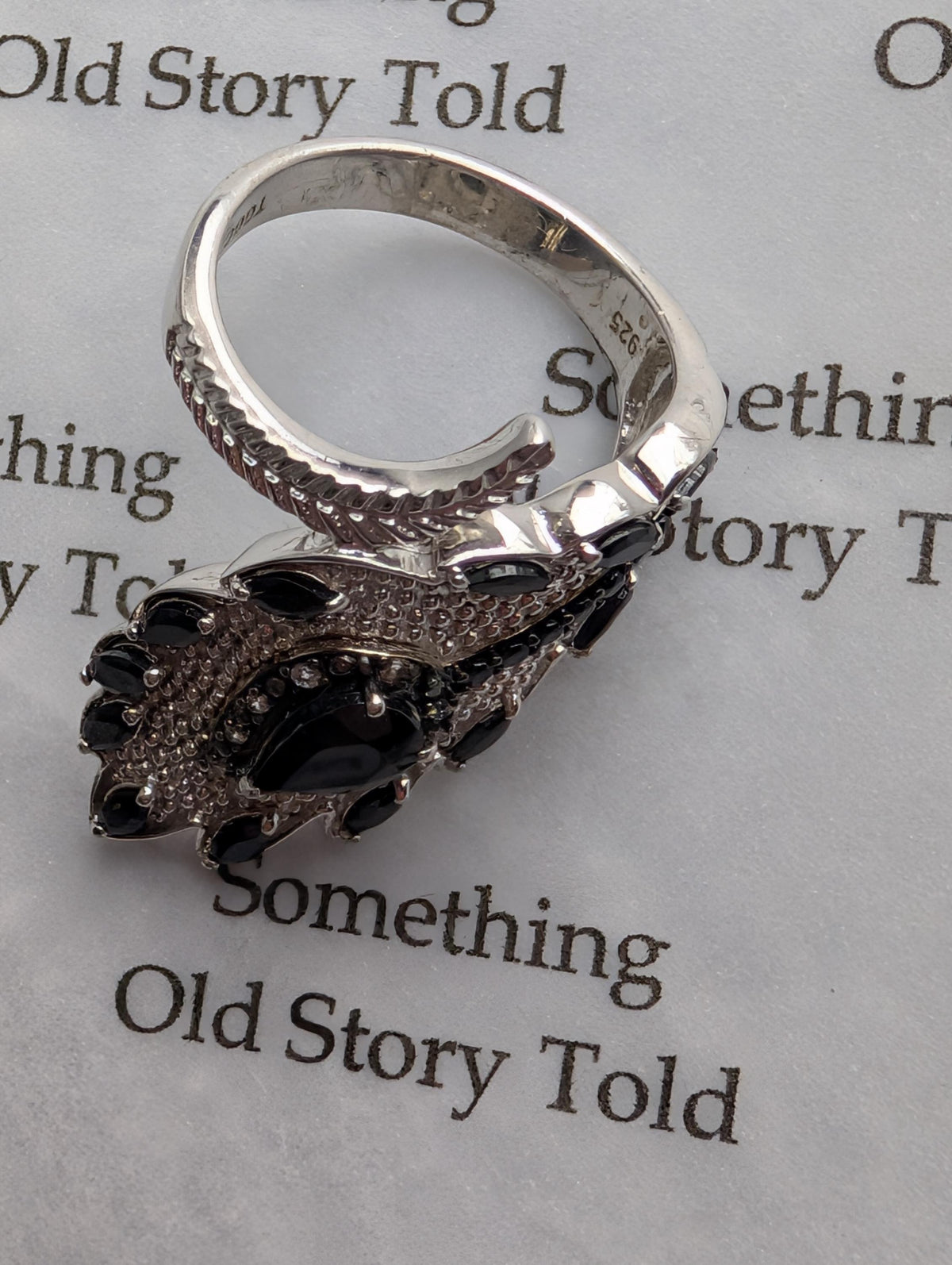 Black Spinel Sterling Silver Angel Wing Ring, Gothic Feather Wrap Statement Ring, 925 Silver Dark Romance Large Armor Ring, Size R __etsy:7987514607
