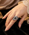 Black Spinel Sterling Silver Angel Wing Ring, Gothic Feather Wrap Statement Ring, 925 Silver Dark Romance Large Armor Ring, Size R __etsy:7939557644
