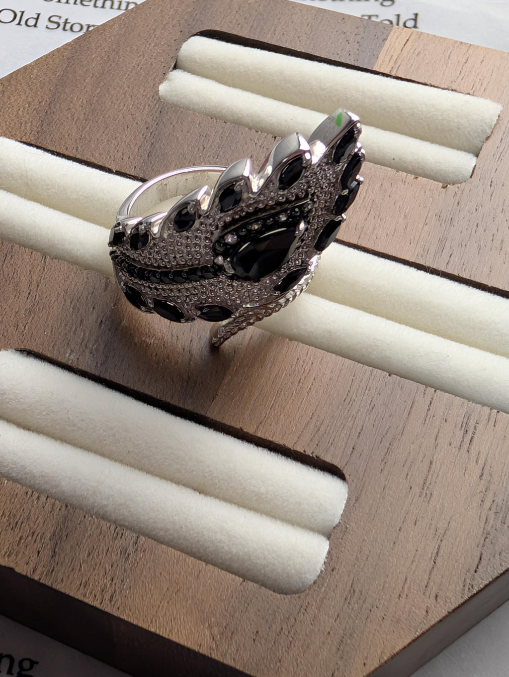 Black Spinel Sterling Silver Angel Wing Ring, Gothic Feather Wrap Statement Ring, 925 Silver Dark Romance Large Armor Ring, Size R __etsy:7939557714