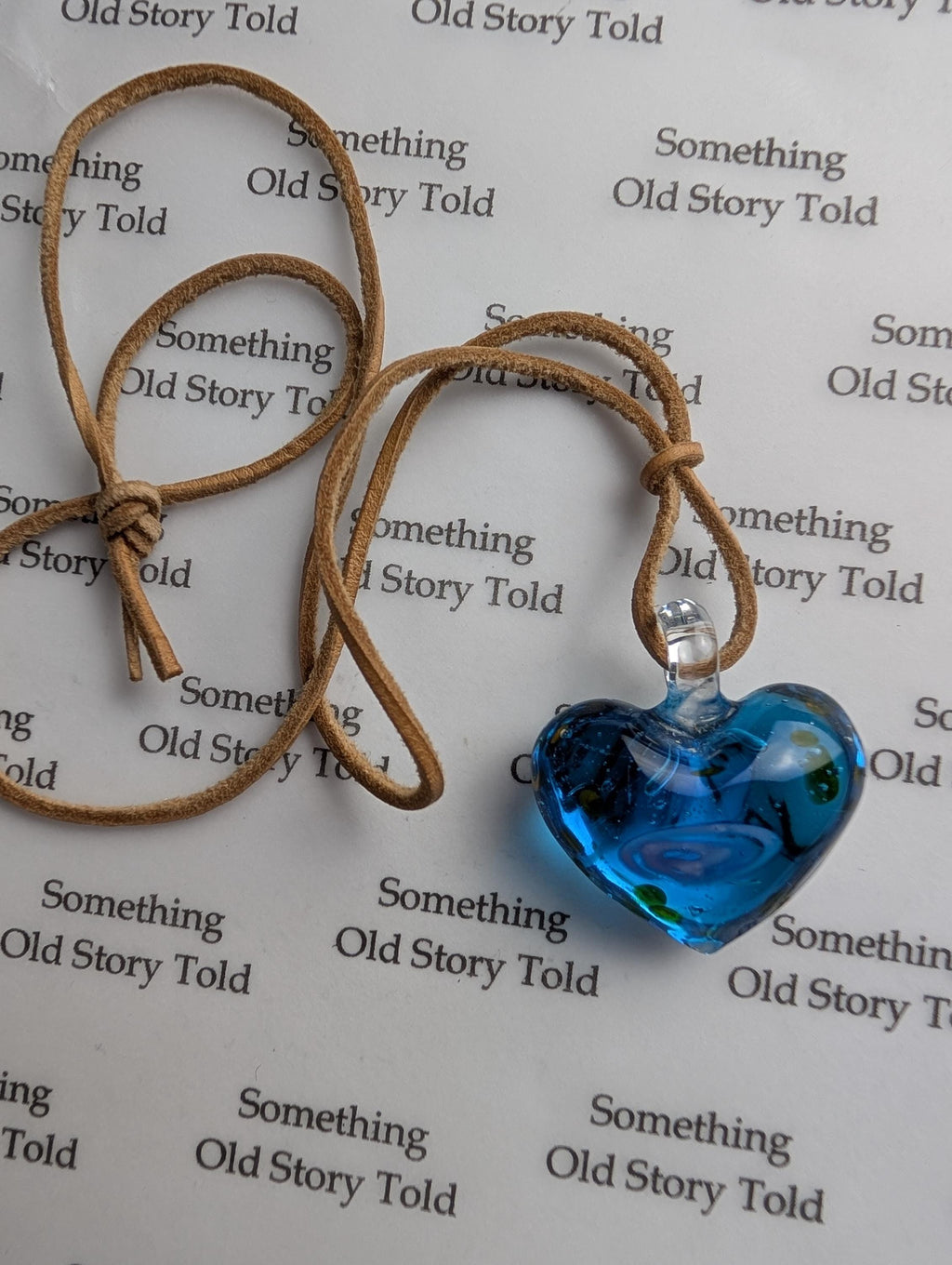 Murano Style Blue Glass Heart Pendant Necklace, Hand Blown Aqua Glass Heart Charm, Beachy Coastal Boho Jewelry, Romantic Gift for Her __etsy:8127964848