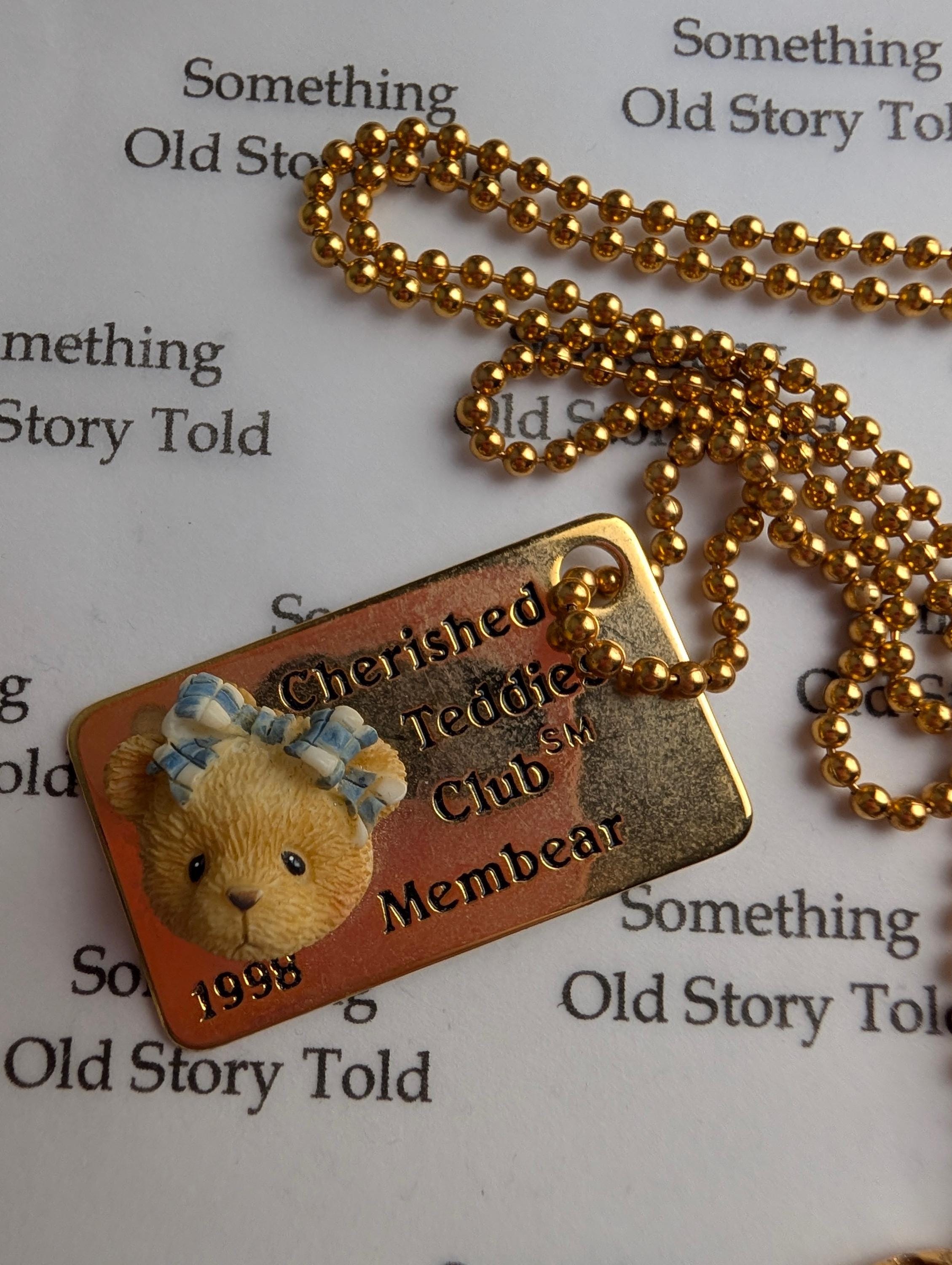 Vintage 1998 Cherished Teddies Club Necklace, Gold Tone Membear Dog Tag Pendant, Enesco 90s Nostalgia Teddy Bear Ball Chain Jewellery, Cute __etsy:8183012855