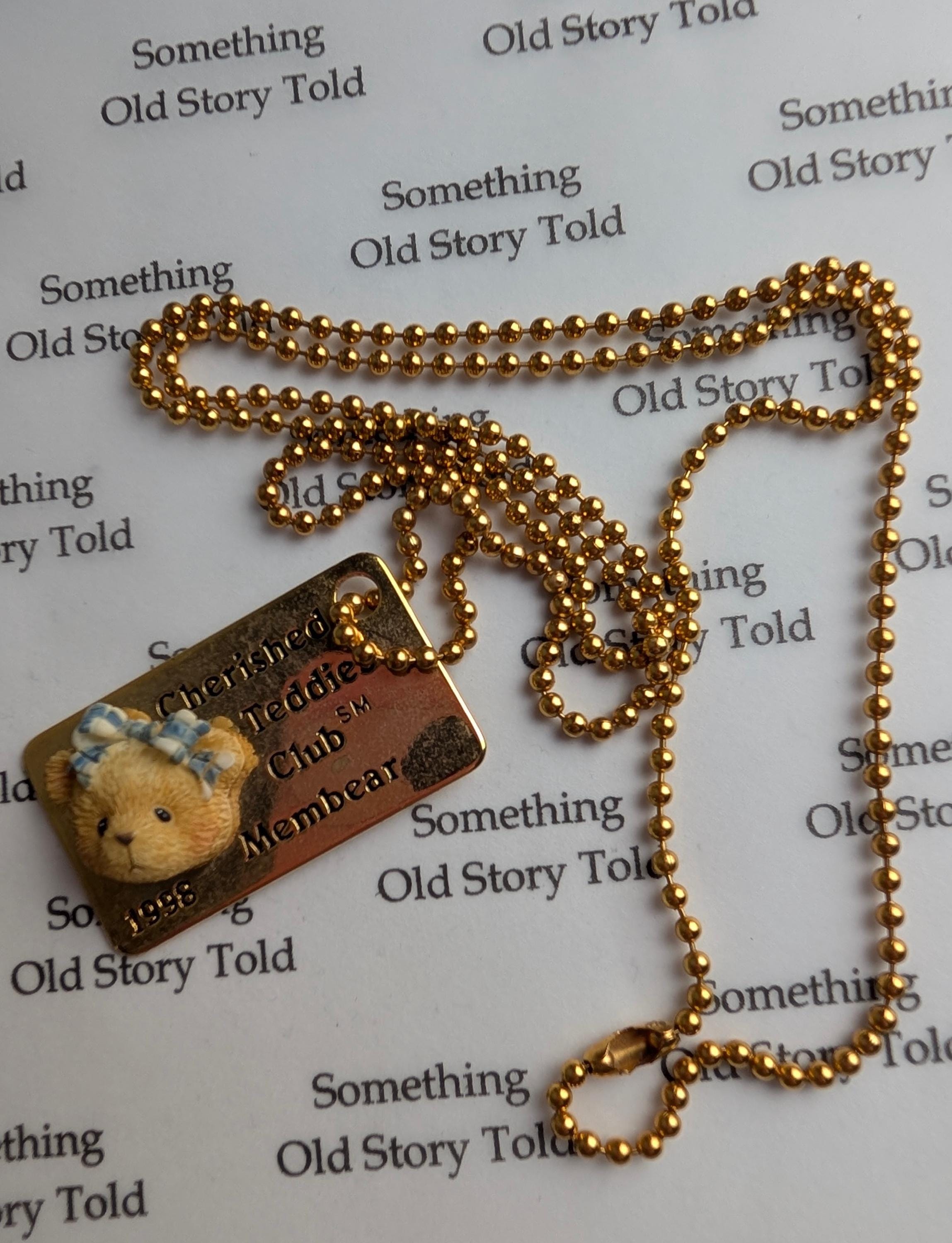 Vintage 1998 Cherished Teddies Club Necklace, Gold Tone Membear Dog Tag Pendant, Enesco 90s Nostalgia Teddy Bear Ball Chain Jewellery, Cute __etsy:8135117094