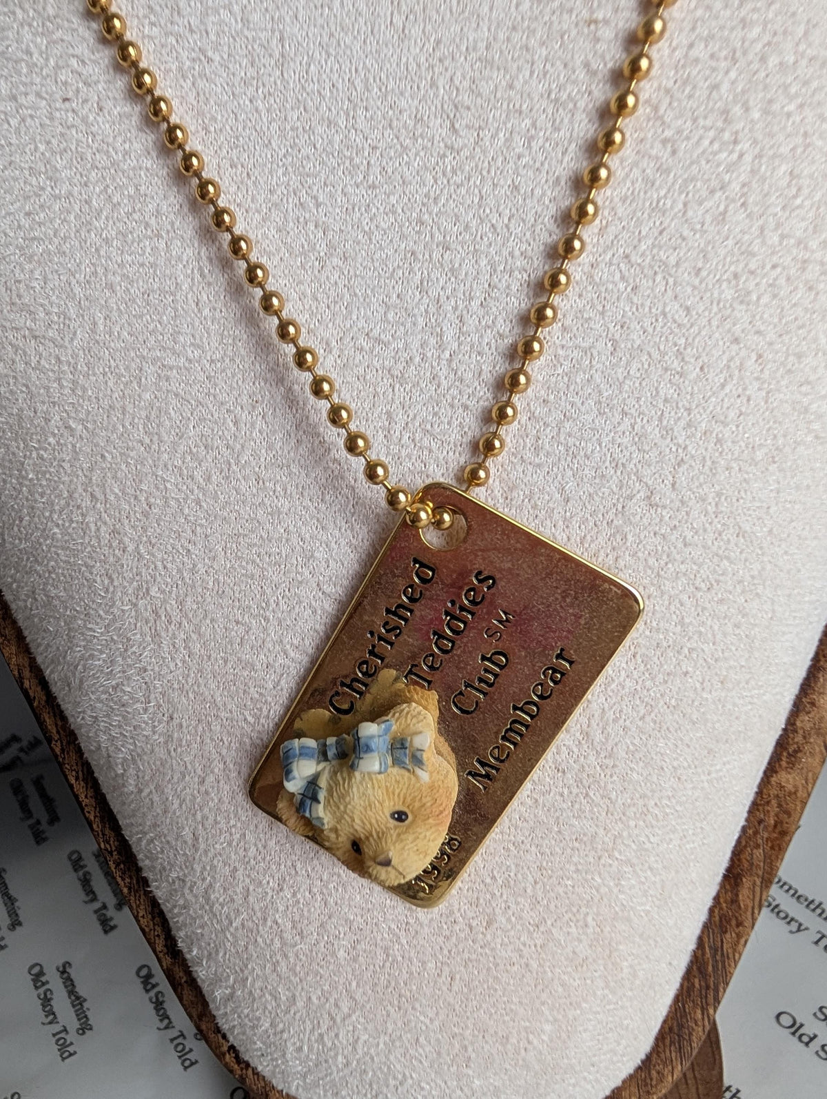 Vintage 1998 Cherished Teddies Club Necklace, Gold Tone Membear Dog Tag Pendant, Enesco 90s Nostalgia Teddy Bear Ball Chain Jewellery, Cute __etsy:8183012863
