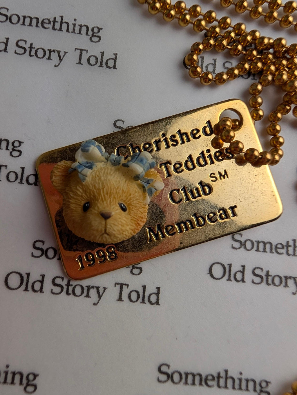 Vintage 1998 Cherished Teddies Club Necklace, Gold Tone Membear Dog Tag Pendant, Enesco 90s Nostalgia Teddy Bear Ball Chain Jewellery, Cute __etsy:8135117102