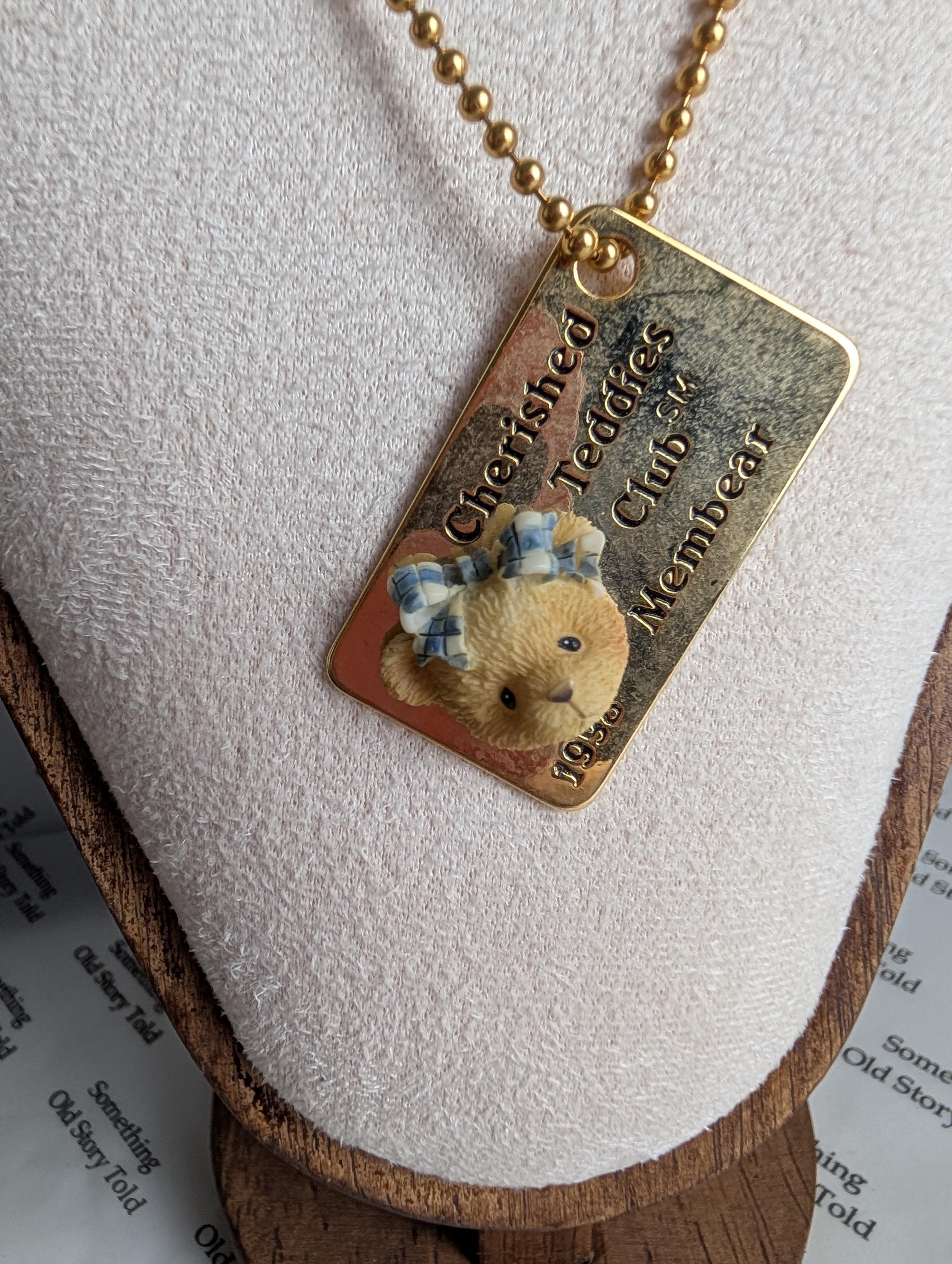 Vintage 1998 Cherished Teddies Club Necklace, Gold Tone Membear Dog Tag Pendant, Enesco 90s Nostalgia Teddy Bear Ball Chain Jewellery, Cute __etsy:8135117100
