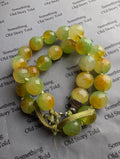 Vintage Faceted Dragon Vein Agate Bracelet | Green & Amber Gemstone Beads | Boho Hand-Knotted Jewelry __etsy:8051099411
