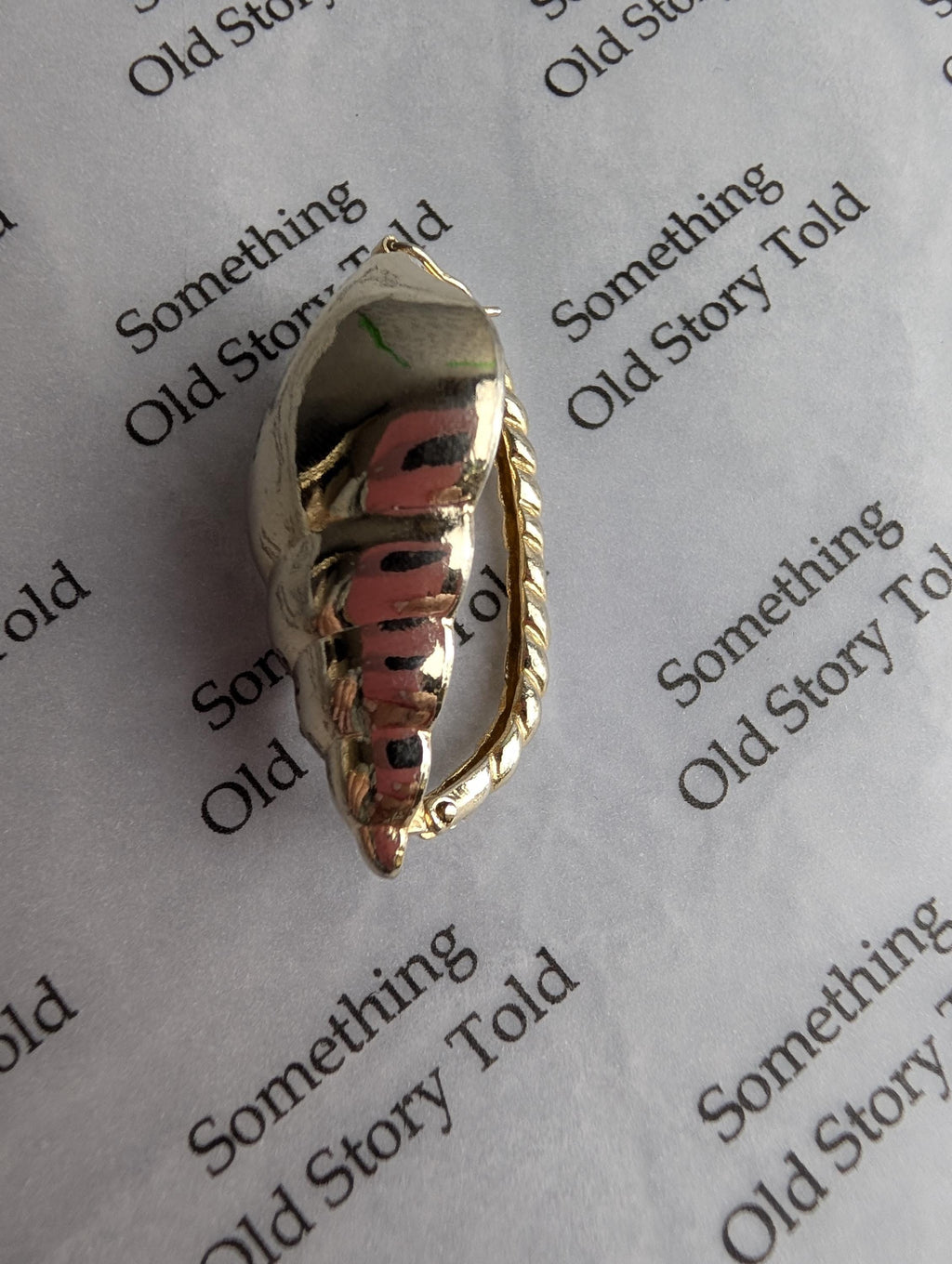 Vintage Gold Tone Cherry Brooch, Sculptural Seashell Pin, 1970s Retro Nature Jewelry __etsy:8005281263
