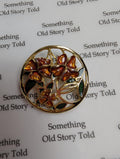 Vintage Gold Tone Enamel Flower Brooch, Round Openwork Botanical Pin __etsy:7943923906