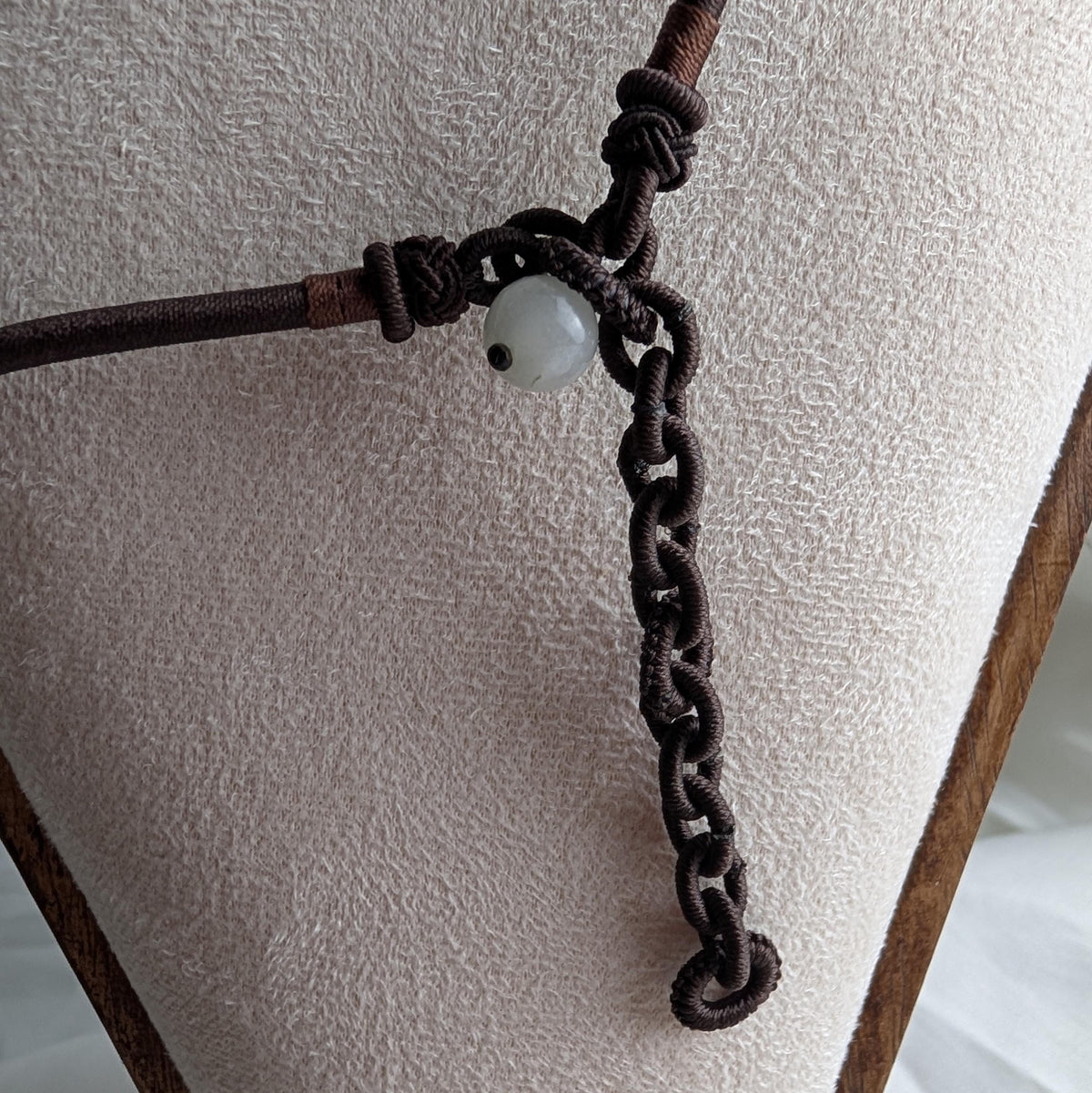 Vintage Pink Gold Foil Lampwork Glass Edelweiss Heart Necklace, Brown Cord Choker __etsy:8045288624