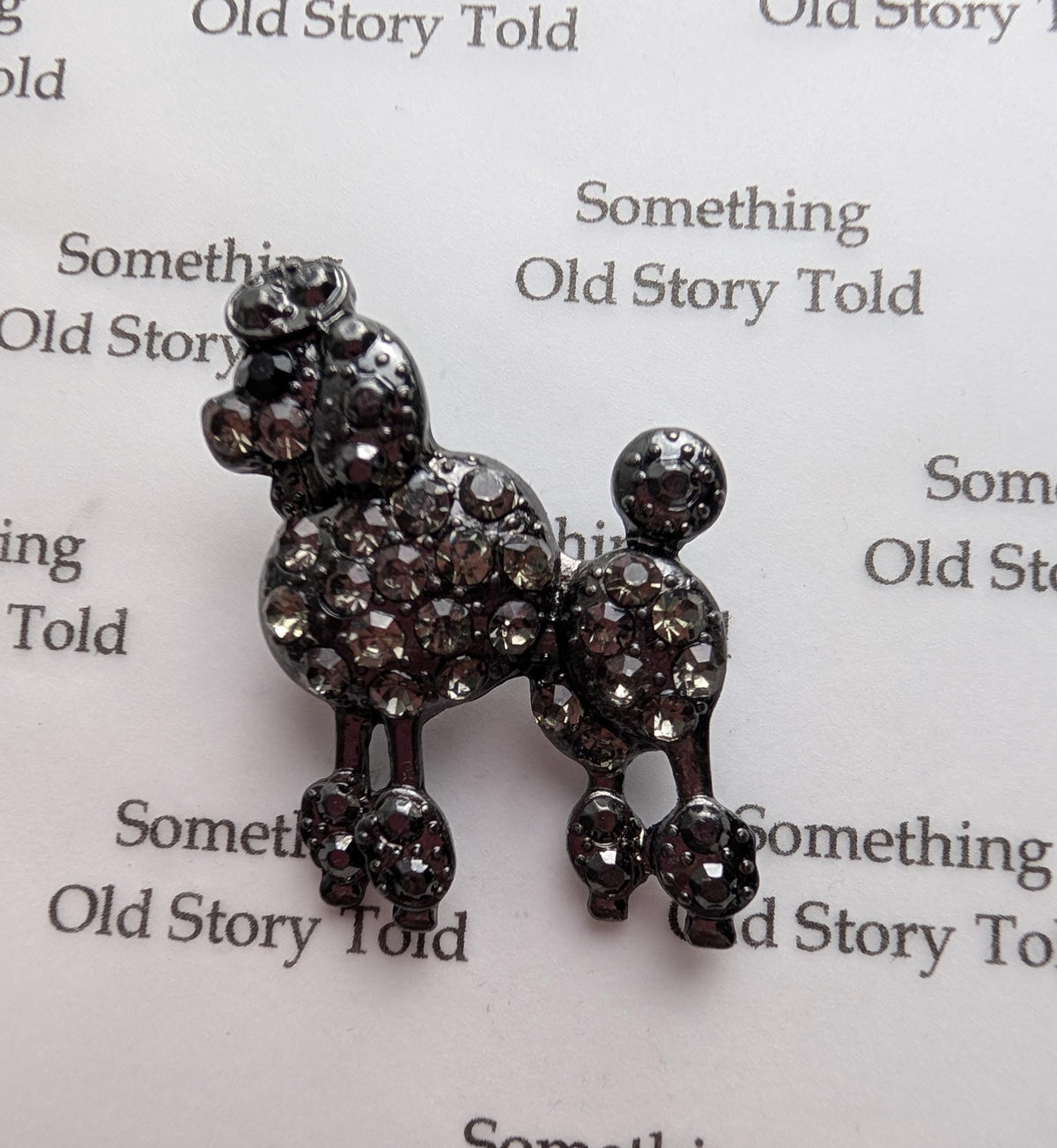 Vintage Rhinestone Poodle Brooch, Gunmetal Smoky Crystal Dog Pin __etsy:8076603529
