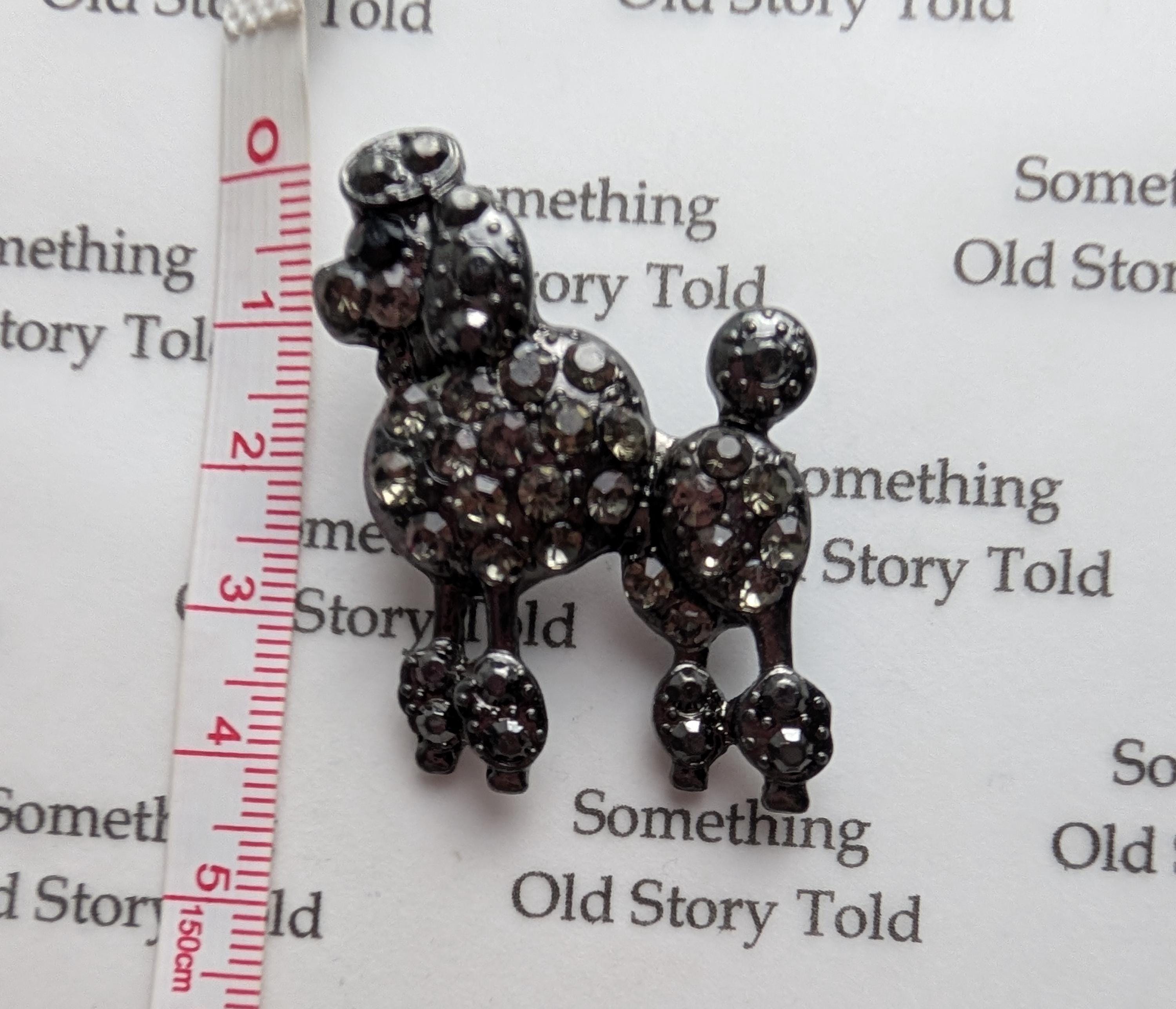 Vintage Rhinestone Poodle Brooch, Gunmetal Smoky Crystal Dog Pin __etsy:8028689462
