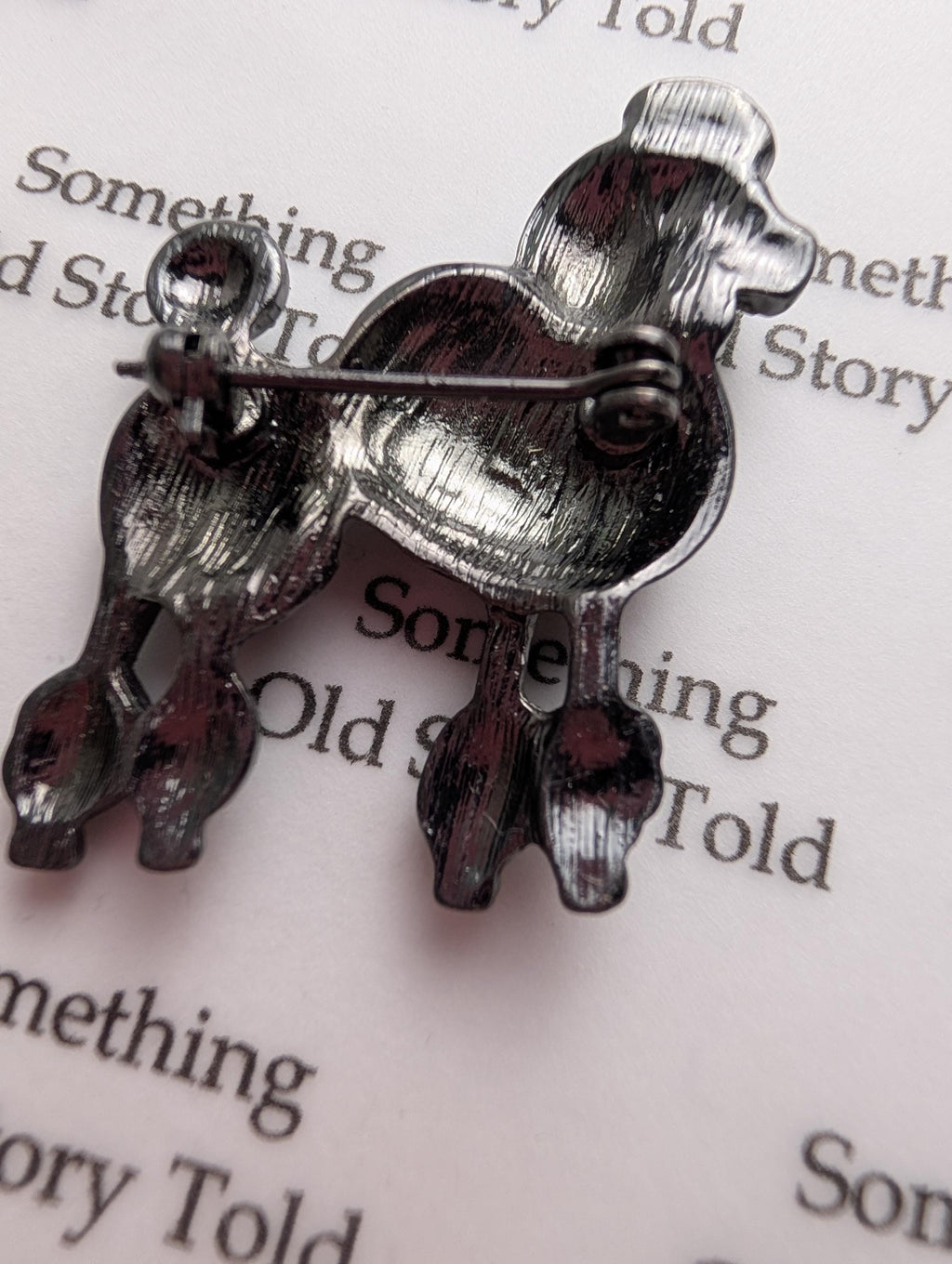Vintage Rhinestone Poodle Brooch, Gunmetal Smoky Crystal Dog Pin __etsy:8028689500