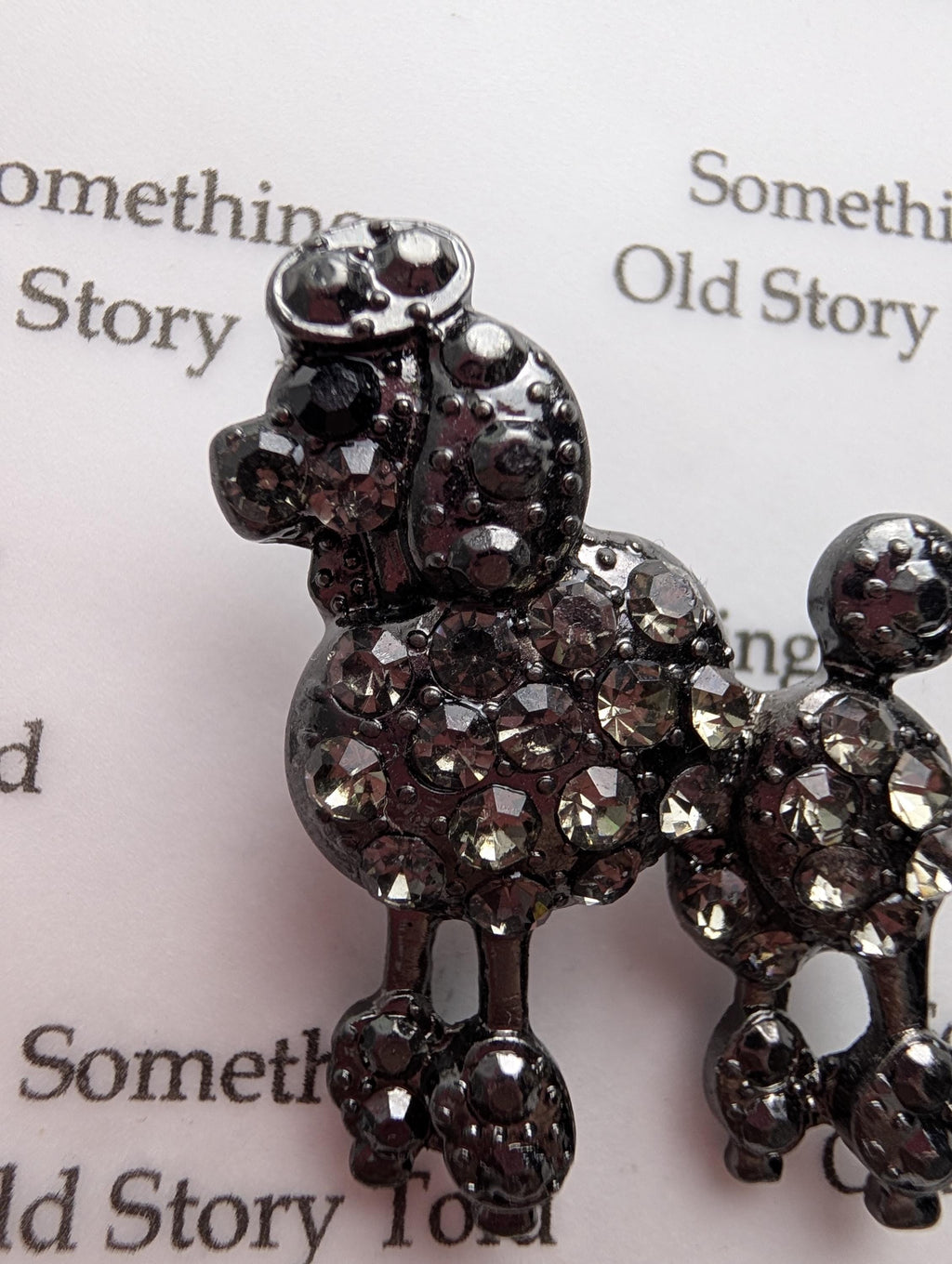 Vintage Rhinestone Poodle Brooch, Gunmetal Smoky Crystal Dog Pin __etsy:8076603555