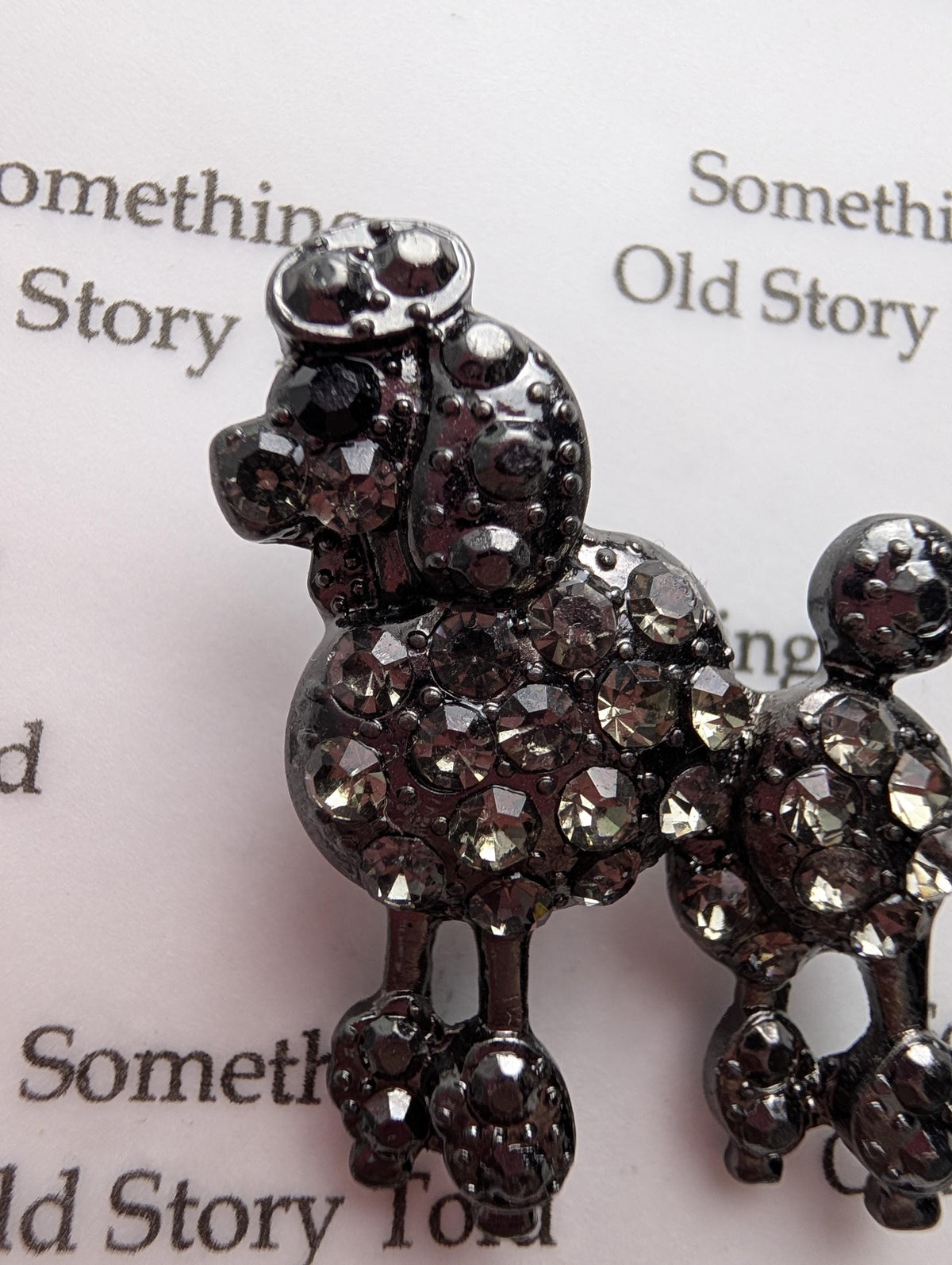 Vintage Rhinestone Poodle Brooch, Gunmetal Smoky Crystal Dog Pin __etsy:8076603555