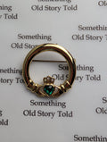 Vintage Sol D’or Claddagh Brooch: Emerald Green Heart, Gold Plated Irish Pin __etsy:7989029004