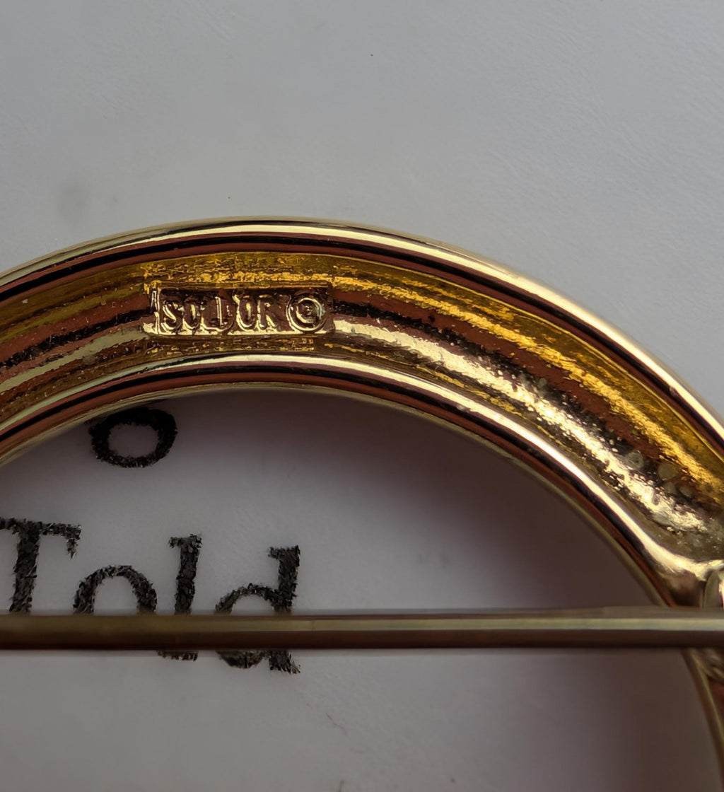 Vintage Sol D’or Claddagh Brooch: Emerald Green Heart, Gold Plated Irish Pin __etsy:8036969235