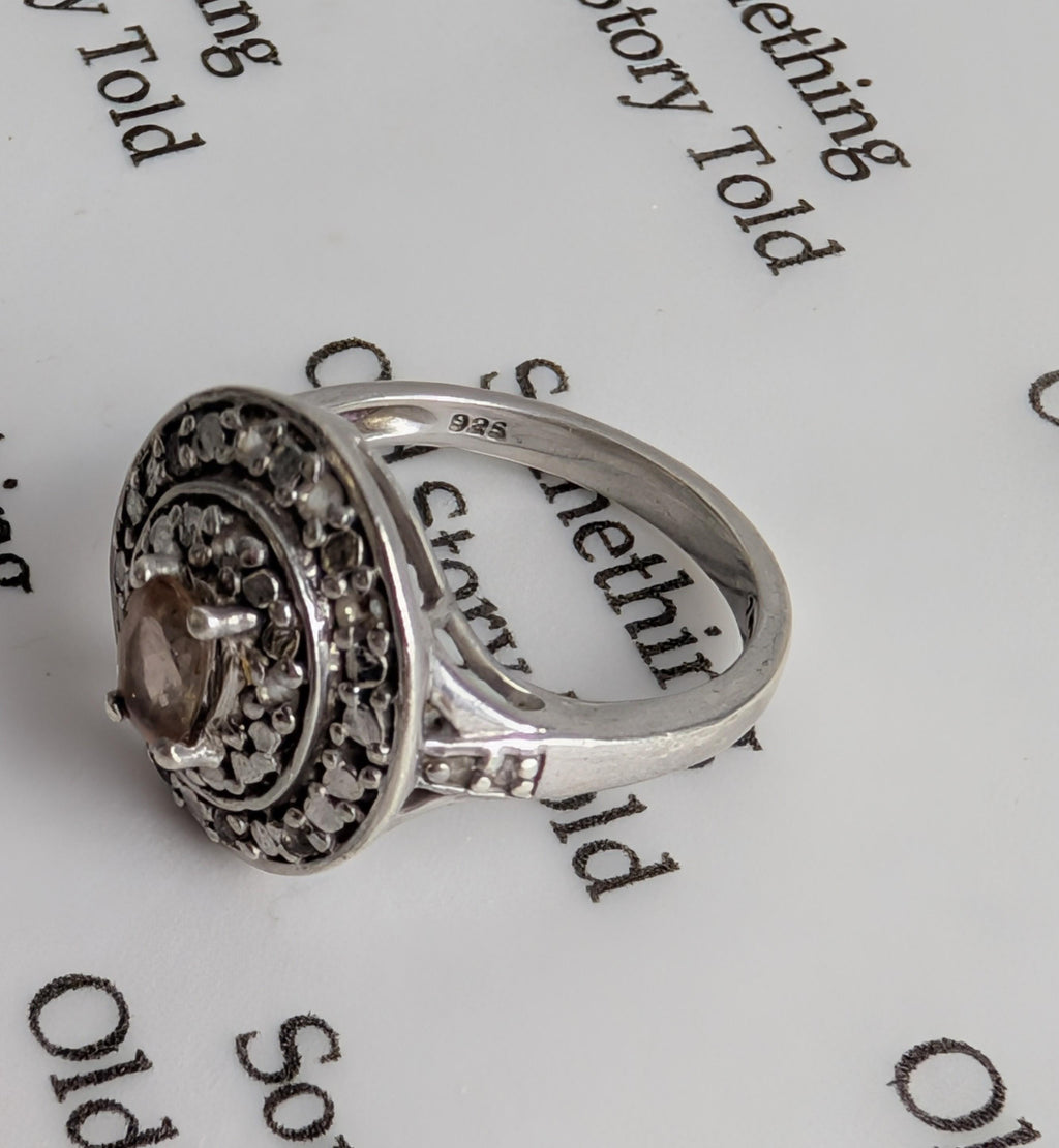 Vintage Sterling Silver Smoky Quartz Halo Ring | Ornate Oval Gemstone Cocktail Ring __etsy:8103563325