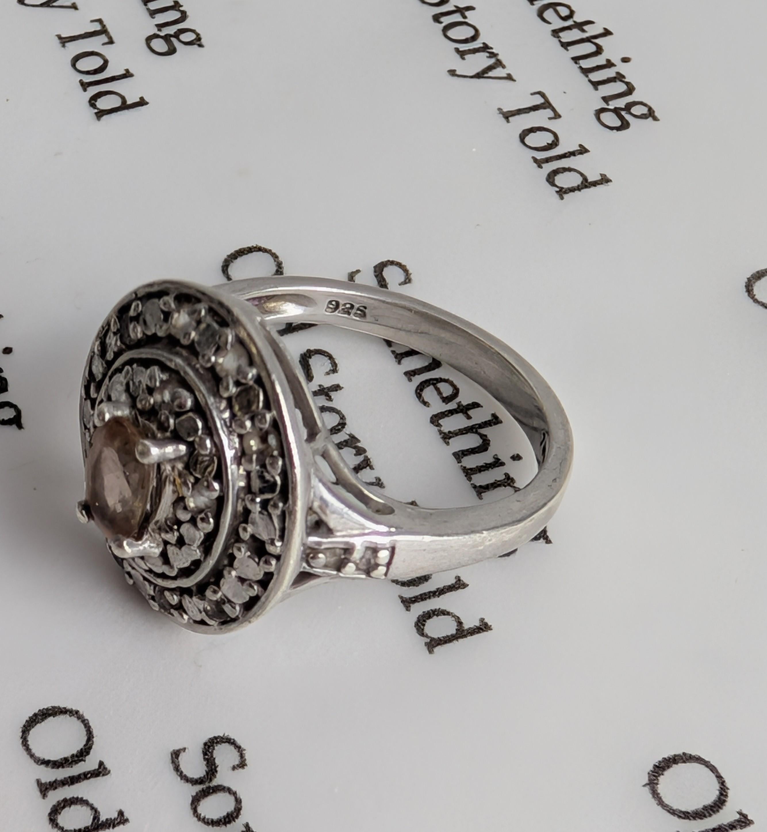 Vintage Sterling Silver Smoky Quartz Halo Ring | Ornate Oval Gemstone Cocktail Ring __etsy:8103563325