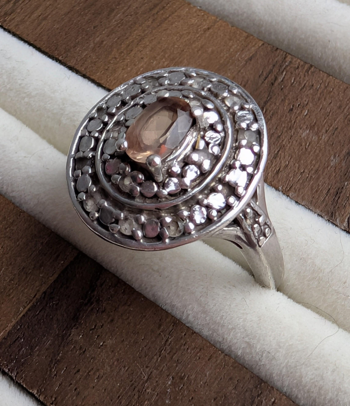 Vintage Sterling Silver Smoky Quartz Halo Ring | Ornate Oval Gemstone Cocktail Ring __etsy:8055651822