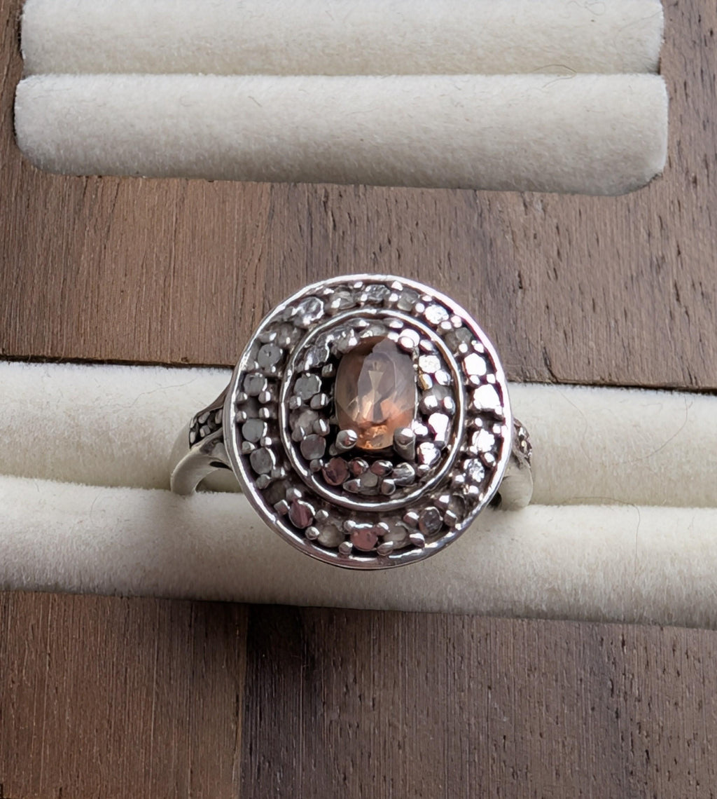 Vintage Sterling Silver Smoky Quartz Halo Ring | Ornate Oval Gemstone Cocktail Ring __etsy:8103563345