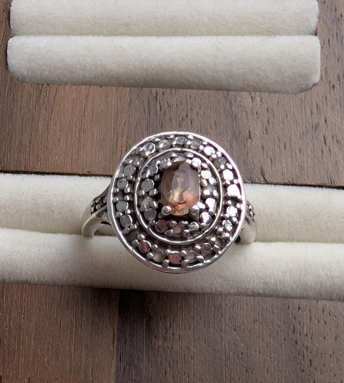 Vintage Sterling Silver Smoky Quartz Halo Ring | Ornate Oval Gemstone Cocktail Ring __etsy:8103563345