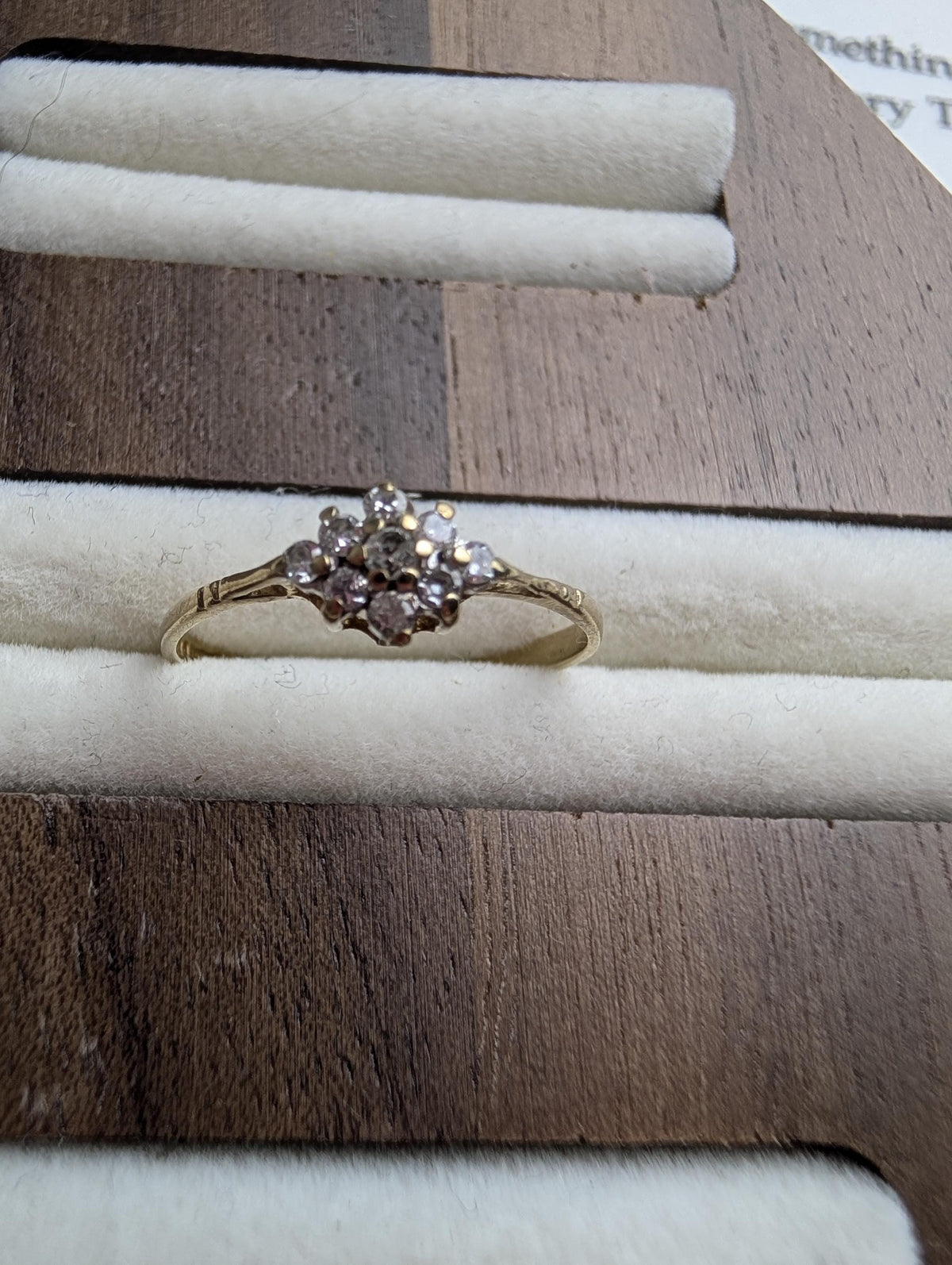Vintage 9ct Gold Diamond Cluster Ring, 1991 Hallmarked Gold Flower Engagement Ring, Dainty Stacking Ring Size K, Anniversary Gift For Her __etsy:8070966418