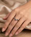 Vintage 9ct Gold Sapphire and Diamond Wishbone Ring | Chevron Stacking Band | Deep Blue Sapphire V-Shape Ring | September Birthstone Gift __etsy:7880211716