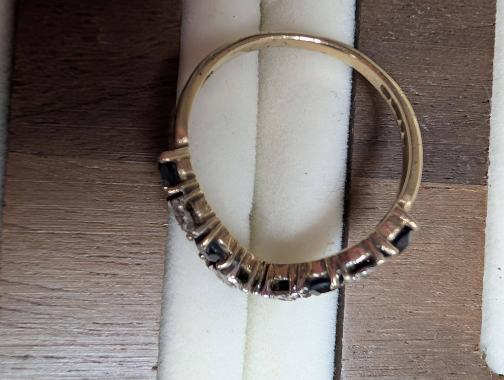 Vintage 9ct Gold Sapphire and Diamond Wishbone Ring | Chevron Stacking Band | Deep Blue Sapphire V-Shape Ring | September Birthstone Gift __etsy:7928173007