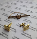 Vintage 1960s Gold Plated Cufflinks Tie Pin, Isle of Man Triskelion Mother of Pearl __etsy:8081912878