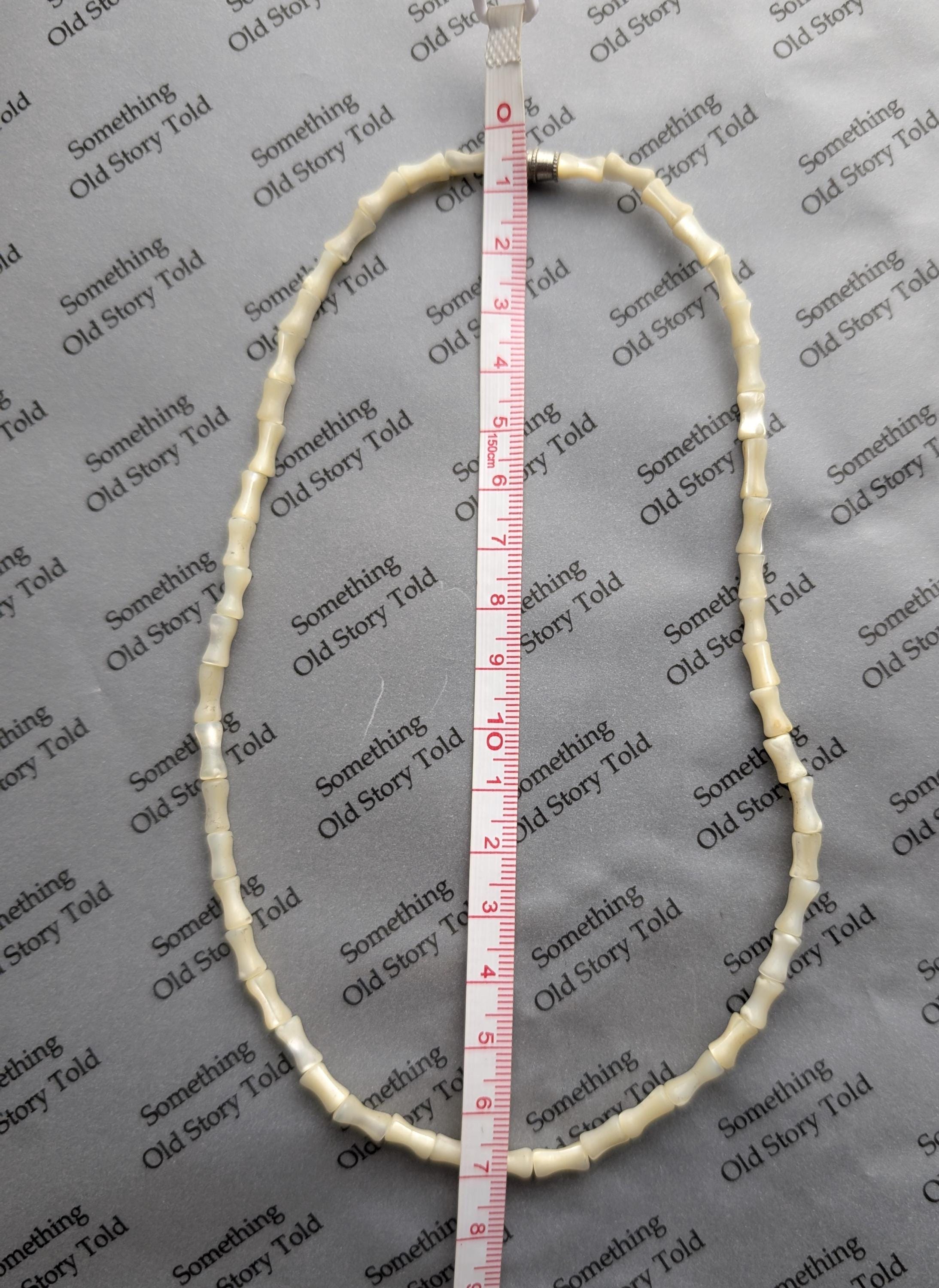 Vintage 1950s Mother of Pearl Necklace | Carved Shell Bar Beads | Mid Century Nautical Choker __etsy:7998342188