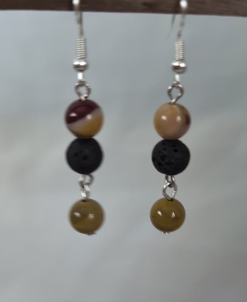 Mookite and Lava Stone Drop Earrings, Handcrafted Earthy Jasper Dangle Earrings, Boho Gemstone Jewelry,