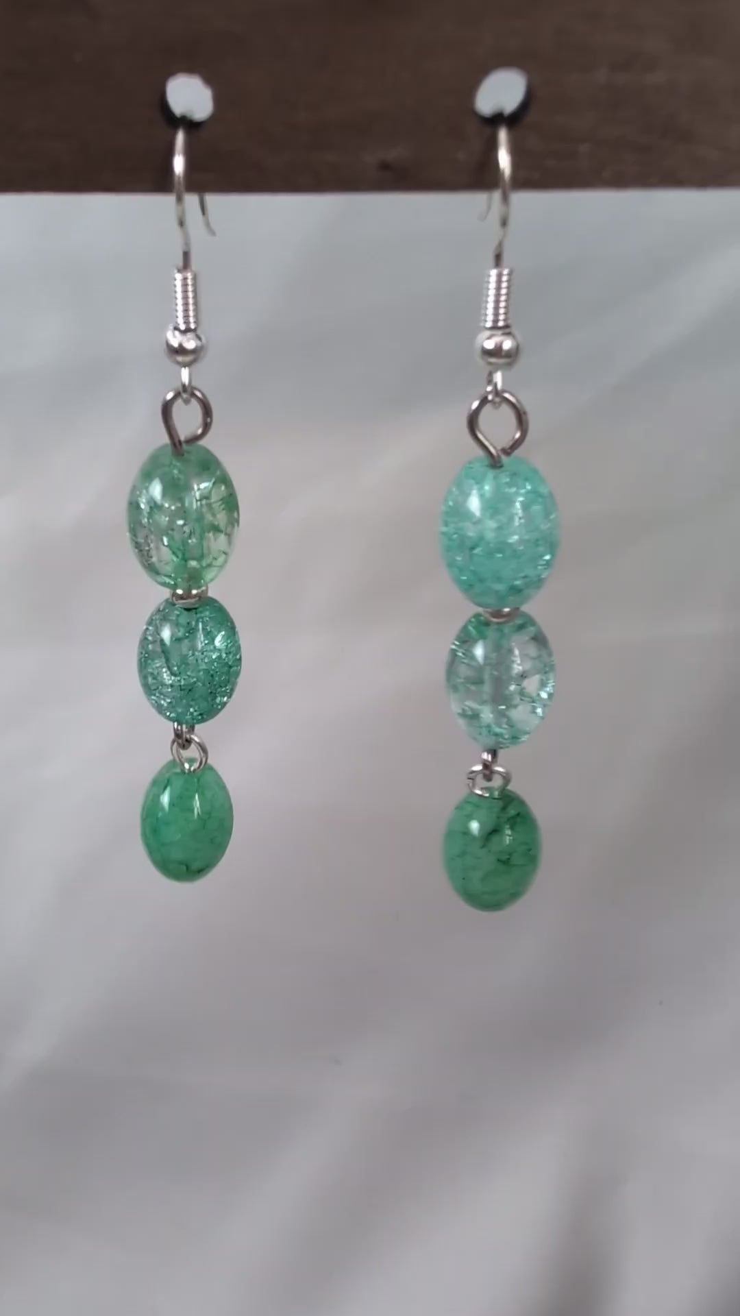 Green Crackle Quartz Earrings, Handmade Drop Dangle Earrings, Sea Green Beaded Drop Earrings, Silver Tone Artisan Jewellery Gift For Her