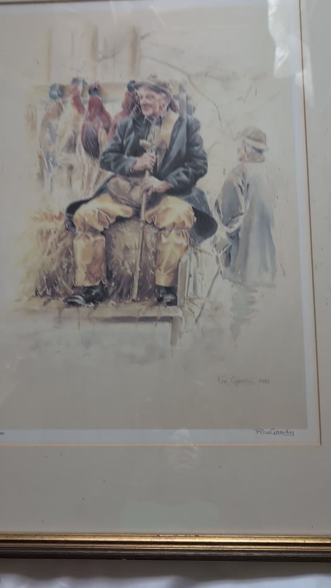 Ros Goody Signed Limited Edition Print (1983) – 'The Gamekeeper' Traditional Country Pursuits Study in Fluted Gilt Frame