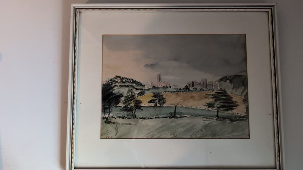 Vintage Original Landscape Watercolour Painting, Framed English Countryside Abbey Ruins Wall Art, 36cm x 30cm