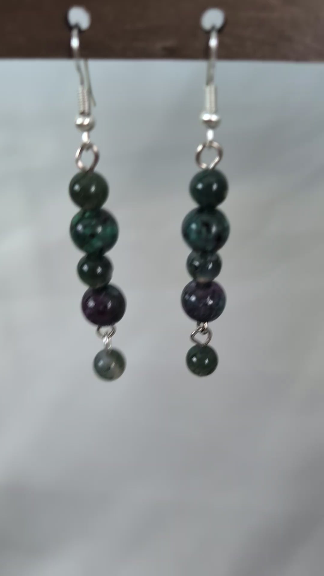 Ruby Zoisite Beaded Drop Earrings, Natural Green & Purple Gemstone Dangle Earrings, Handmade Long Bohemian Jewellery, Earthy Statement Gift