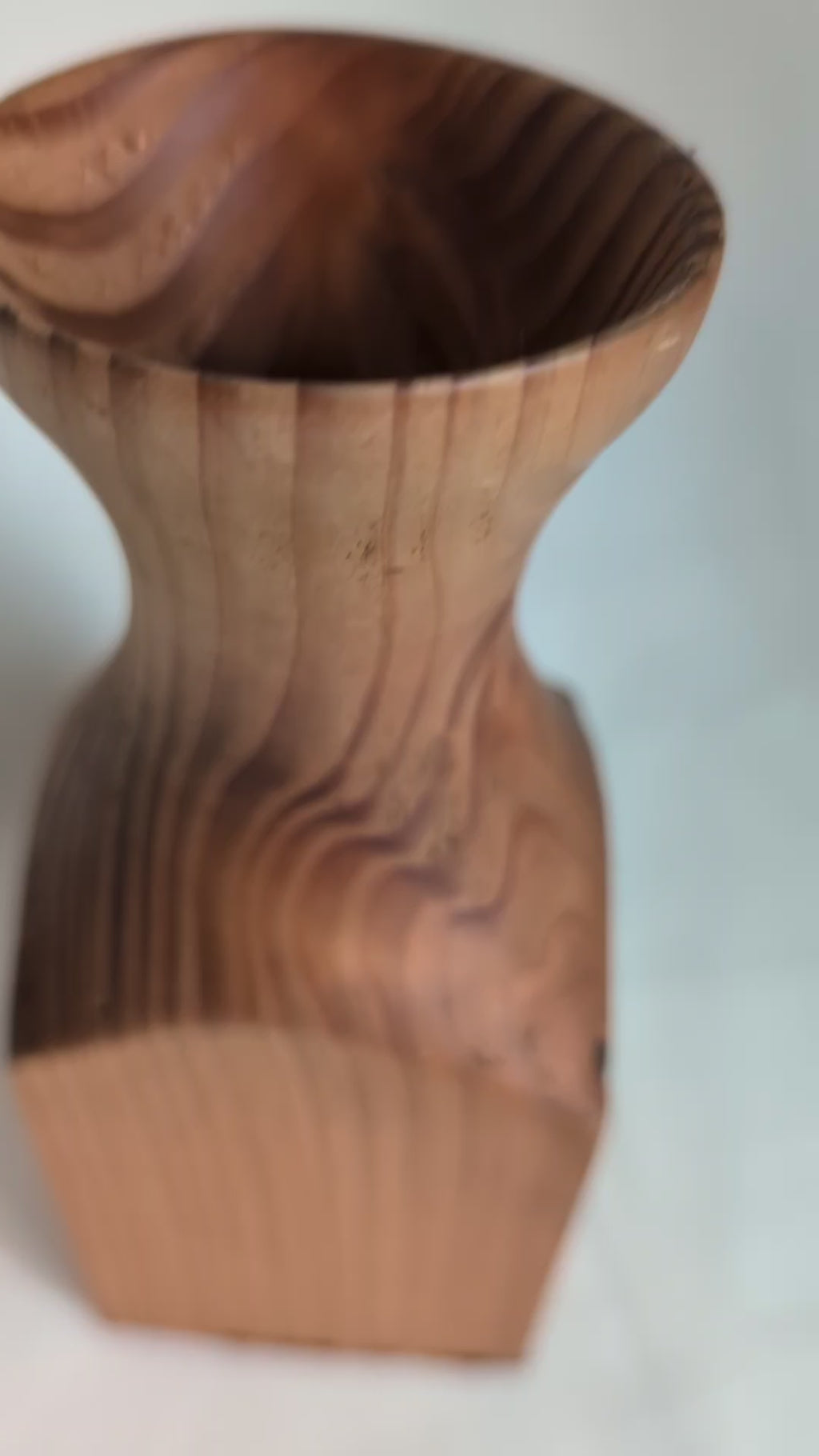 Hand Turned Wooden Vase with Natural Grain | Geometric Base Artisan Wood Vessel | Rustic Modern Organic Home Decor Gift
