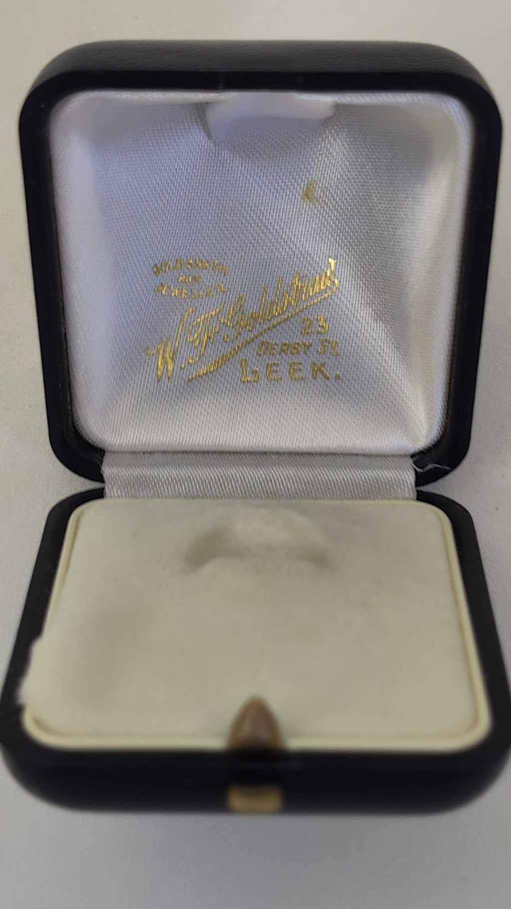 Vintage Ring Box Black Domed Leatherette Jewellers Box, WF Goldstraw Goldsmith Leek Staffordshire, Antique Engagement Ring Display Box
