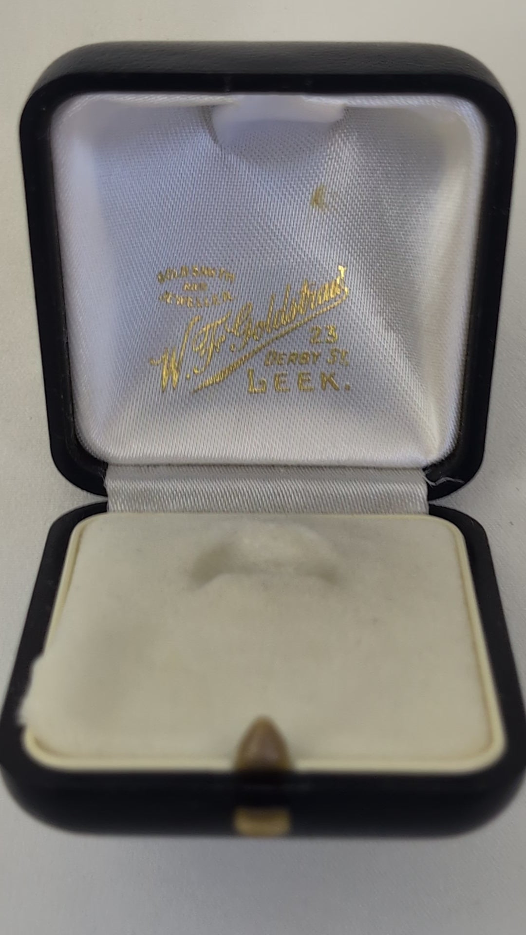 Vintage Ring Box Black Domed Leatherette Jewellers Box, WF Goldstraw Goldsmith Leek Staffordshire, Antique Engagement Ring Display Box