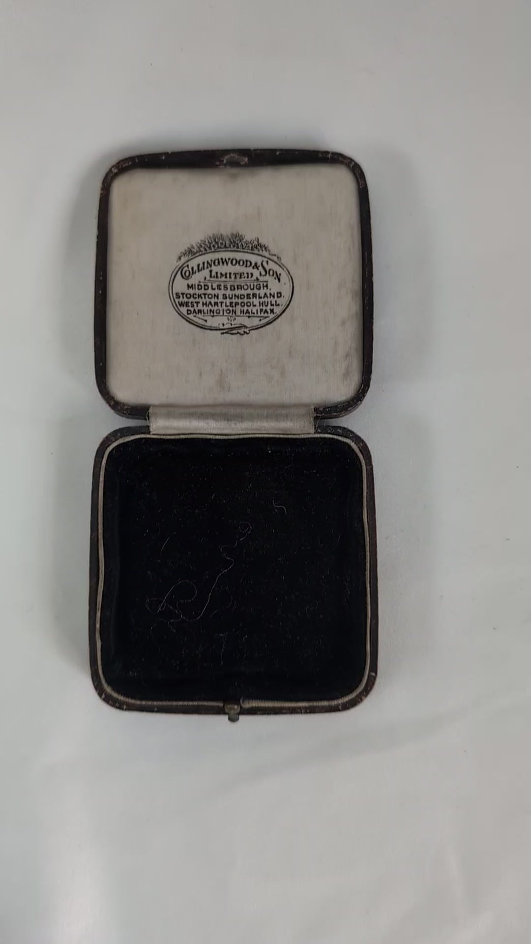 Antique Jewellery Box Leather Push Button Ring Case, Edwardian Velvet Trinket Box, Collingwood and Son Presentation Box, Vintage.