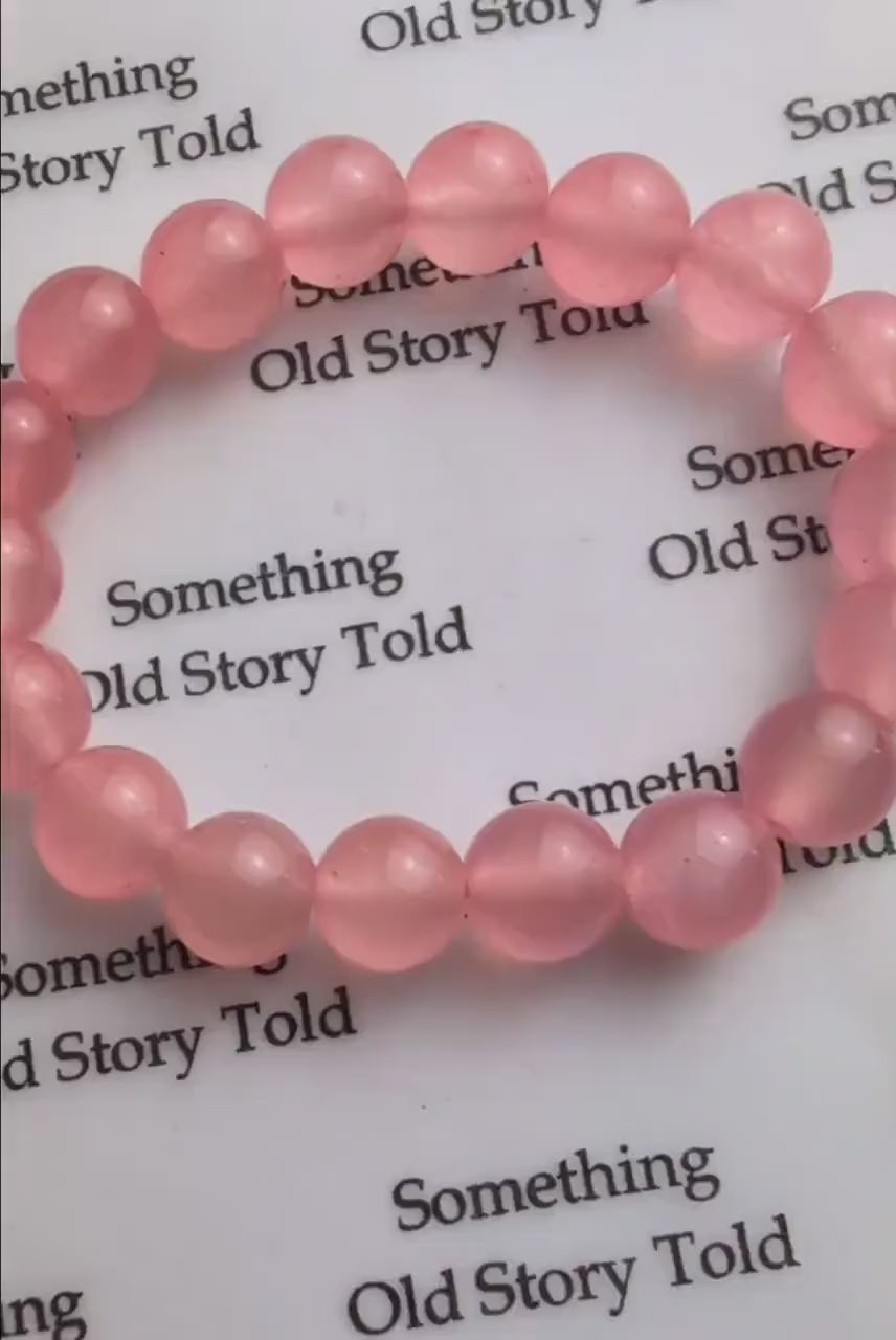 Vintage Rose Pink Glass Bead Bracelet – 80s 90s Translucent Pastel Bracelet