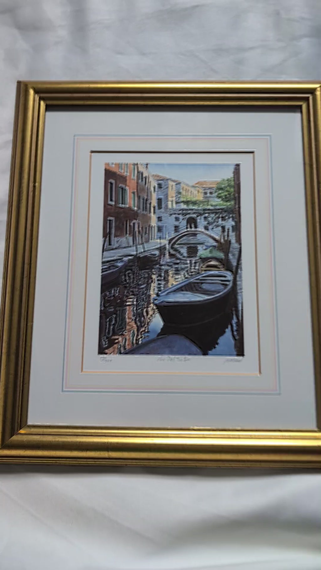 Michael MacDonagh Wood Signed Limited Edition Print 'Rio Del Tintor' – Framed Venetian Canal Watercolour in Moulded Gilt Frame