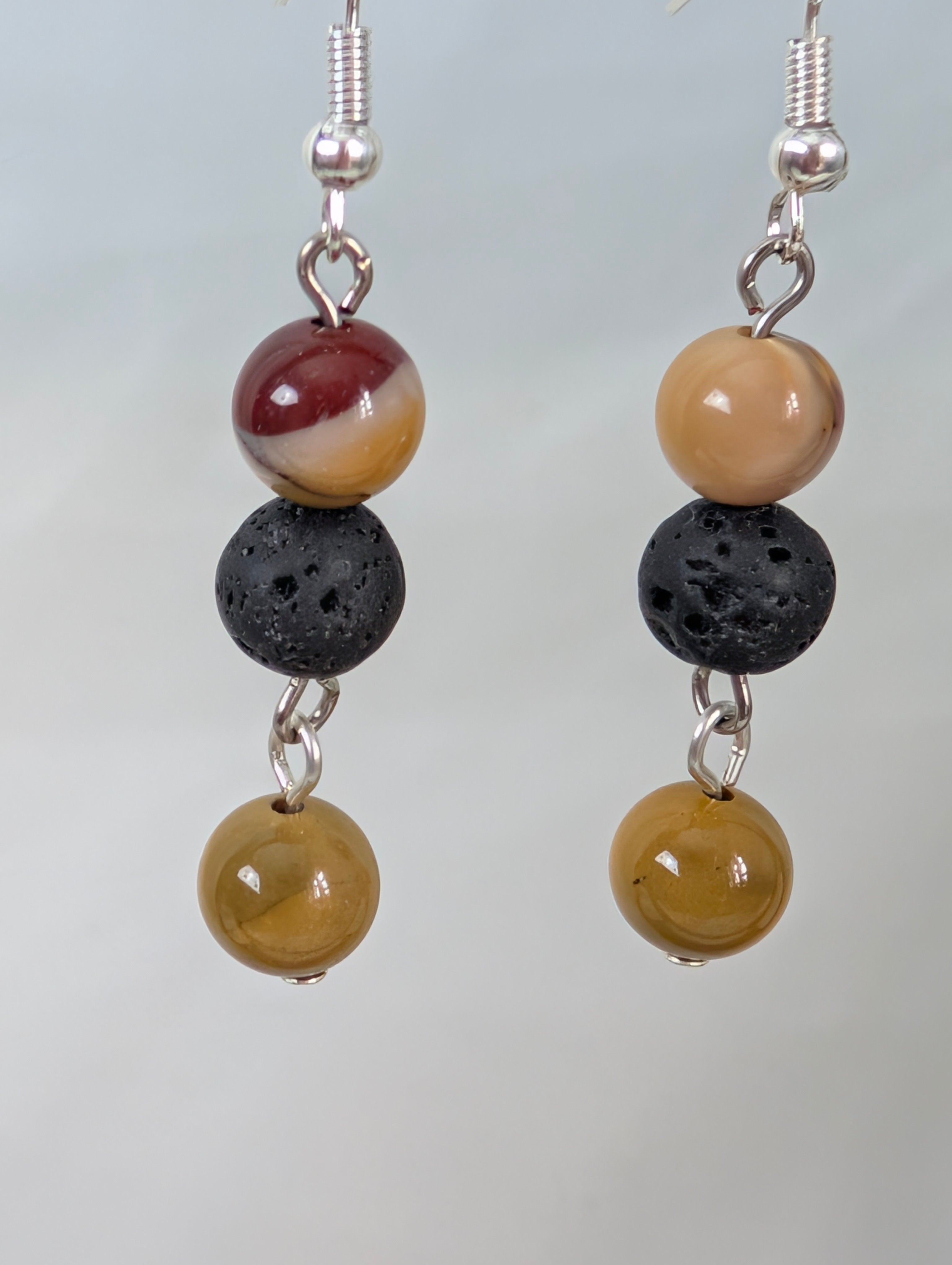 Mookite and Lava Stone Drop Earrings, Handcrafted Earthy Jasper Dangle Earrings, Boho Gemstone Jewelry,