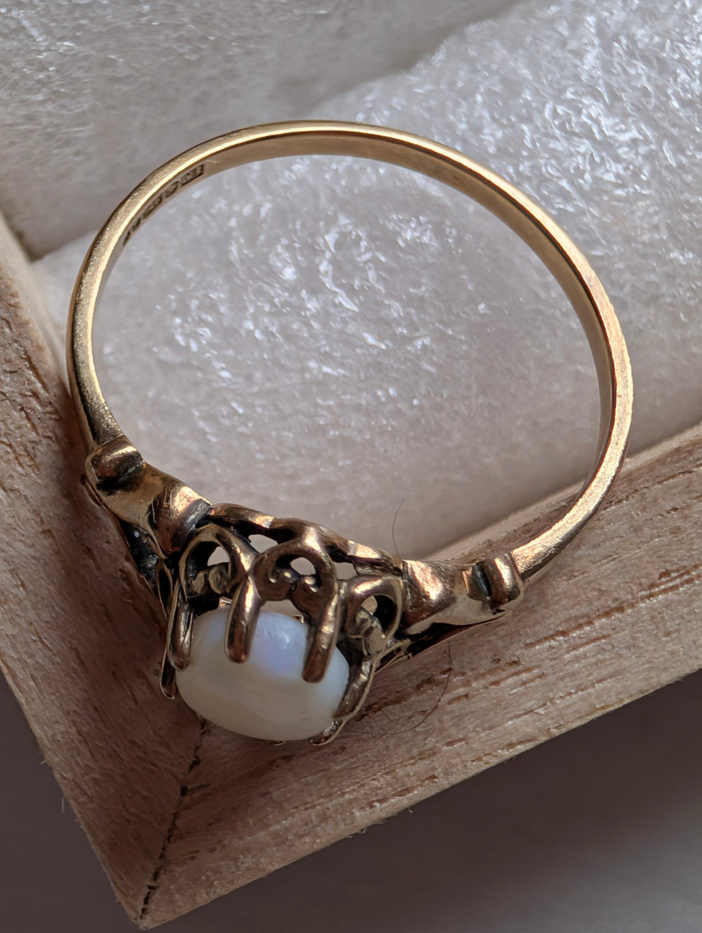Vintage 9ct Solid Gold Opal Solitaire Ring Size L / US 5.75, Art Nouveau Filigree Scroll Shoulders, October Birthstone Heirloom Promise Ring