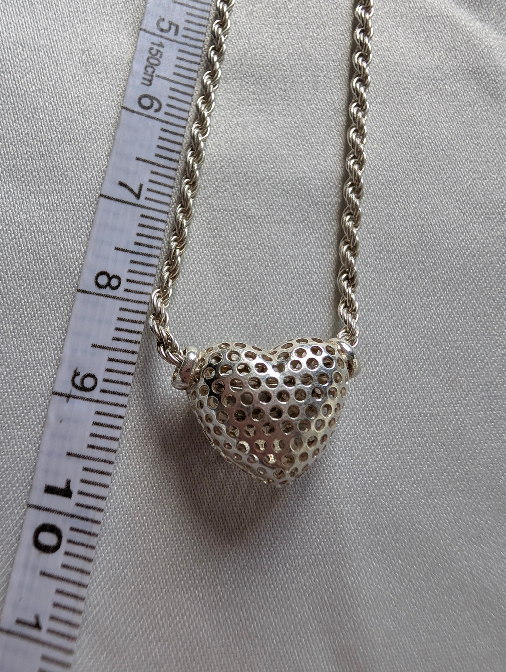 Vintage Sterling Silver Puffed Heart Bracelet 925 Italy Perforated Honeycomb Rope Chain, Romantic Filigree Gift, Something Old Story Told