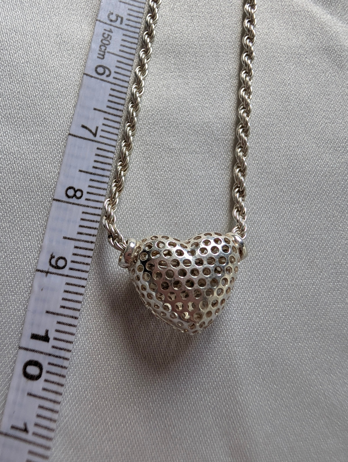 Vintage Sterling Silver Puffed Heart Bracelet 925 Italy Perforated Honeycomb Rope Chain, Romantic Filigree Gift, Something Old Story Told