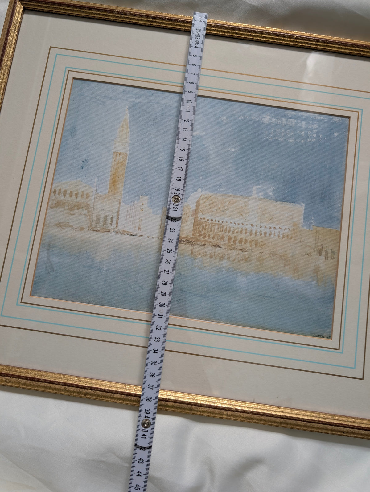 Framed J.M.W. Turner Watercolour Print – 'Venice: The Campanile and the Palace of the Doge' in Distressed Gilt Frame