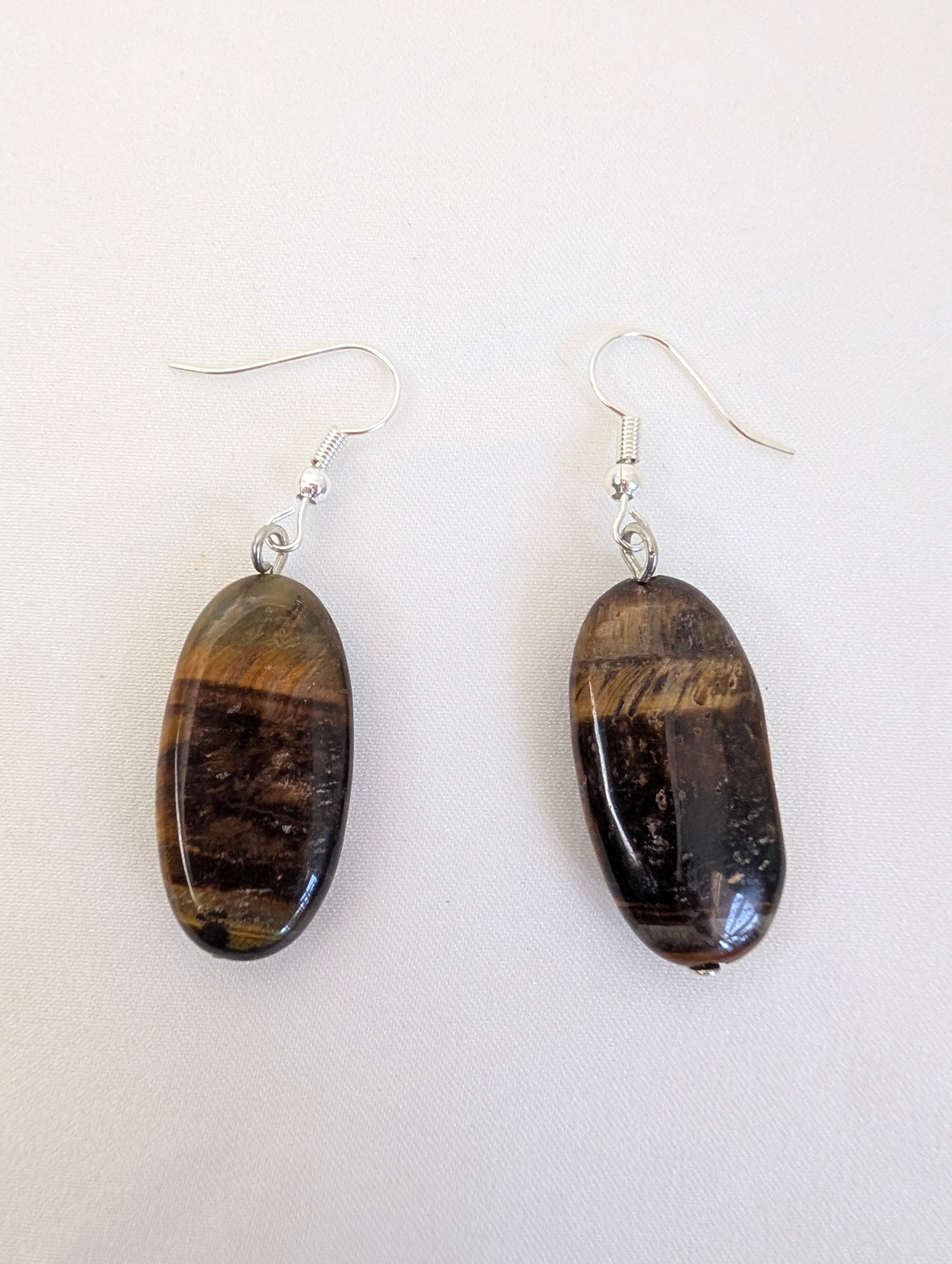 Tiger Eye Earrings, Natural Brown Oval Stone Drop Earrings, Handcrafted Boho Dangle Jewellery, Earthy Gemstone Gift for Her