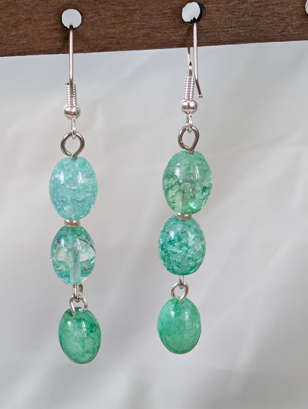 Green Crackle Quartz Earrings, Handmade Drop Dangle Earrings, Sea Green Beaded Drop Earrings, Silver Tone Artisan Jewellery Gift For Her