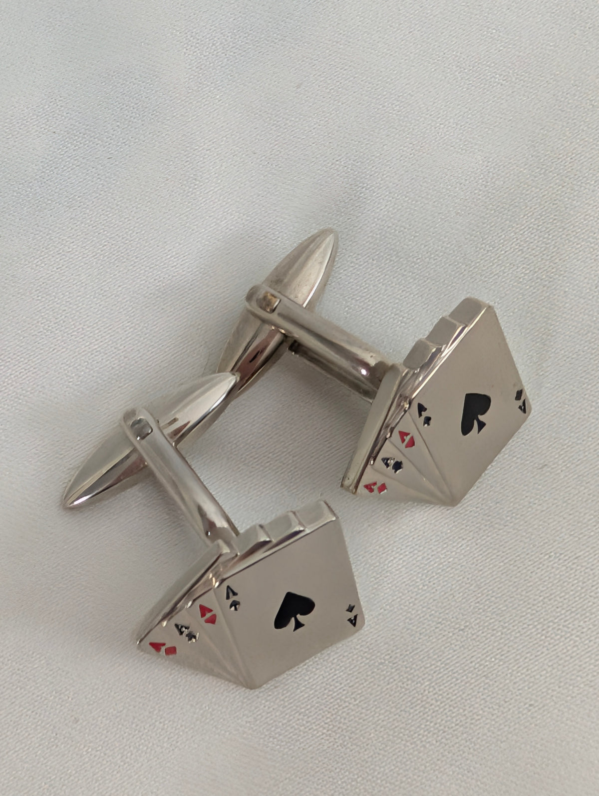 Vintage Playing Card Cufflinks, Four Aces Poker Cuff Links, Silver Tone Enamel Lucky Hand Vegas Casino Jewellery, Gambler Gift for Him Groom