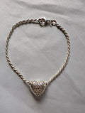 Vintage Sterling Silver Puffed Heart Bracelet 925 Italy Perforated Honeycomb Rope Chain, Romantic Filigree Gift, Something Old Story Told